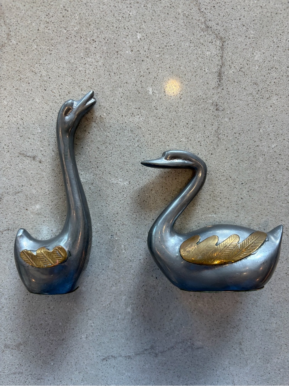 Vintage Pewter and Brass Swan figurines